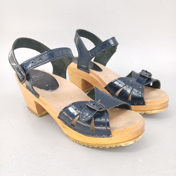 Sven Original Shoes - Sven Original Clog Sandals Women EU 36 US 5.5 Blue Patent Leather Wood Platform